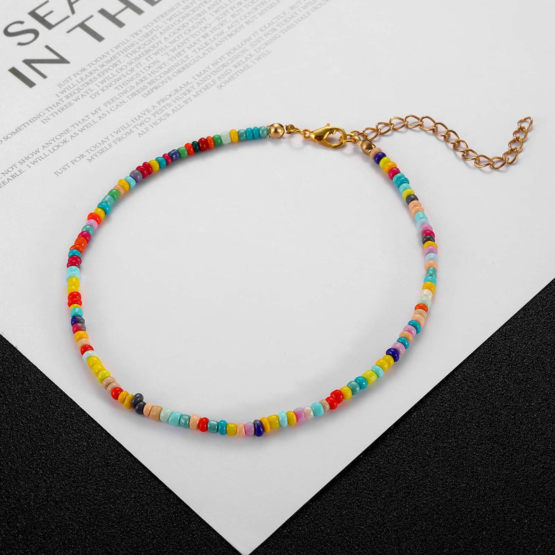 [Australia] - Starain Small Bead Anklets for Women Girls Beach Foot Ankle Bracelet Cute Colorful VSCO Friendship Beaded Anklets 8 inches 2pcs seed bead anklets 