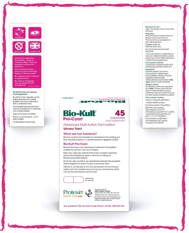 [Australia] - Bio-Kult Pro-Cyan Advanced Multi-Action Bacterial Formulation Targeting Urinary Tract with Cranberry Extract and Vitamin A – Pack of 45 Capsules 45 Count (Pack of 1) 
