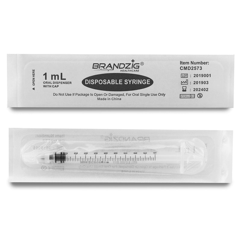 [Australia] - 1ml Syringe with Cap (100 Pack) | Oral Dispenser Without Needle, Luer Slip Tip, | Individually Wrapped Medicine Dropper for Infants & Pets 