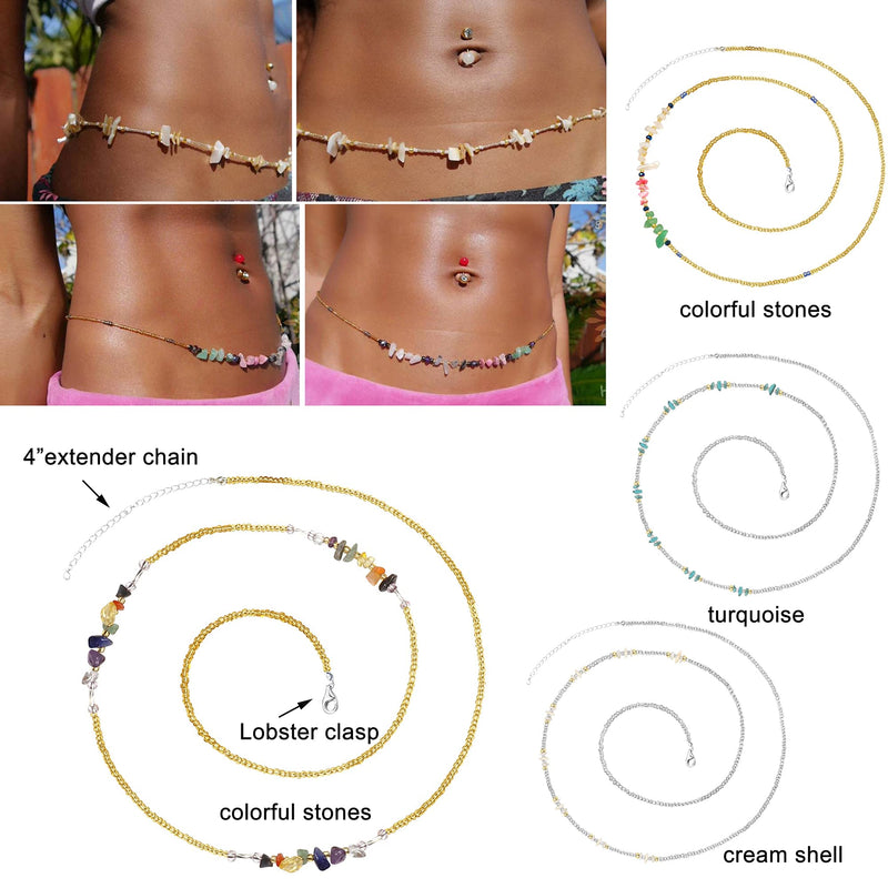 [Australia] - FINREZIO 4CS Waist Beads Belly Chains for Women Sexy Waist Chains with Colorful Stones African Belly Beads for Waist with Clasp Adjustable with colorful stone 