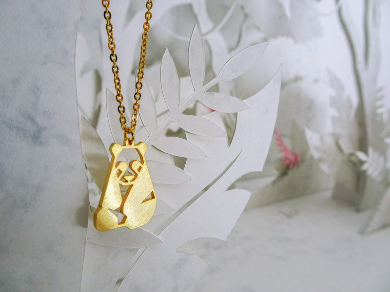 [Australia] - La Menagerie Panda Gold Origami Jewelry & Gold Geometric Necklace – 18 Karat Plated Gold Necklace & Panda Necklaces for Women – Panda Necklace for Girls & Origami Necklace 