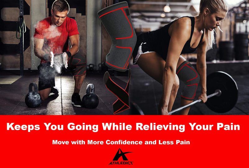 [Australia] - Athledict Knee Brace Compression Sleeve with Strap for Best Support & Pain Relief for Meniscus Tear, Arthritis, Running, Basketball, MCL, Jogging, Post Surgery Recovery for Men & Women XL Dark Grey/Red X-Large 