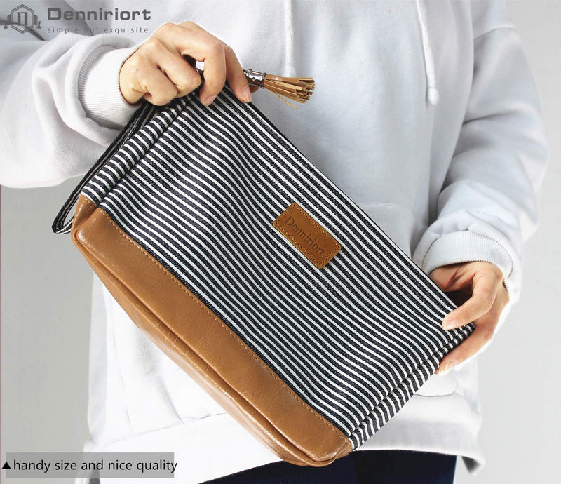 [Australia] - Large Travel Makeup Bag with Small Cosmetic Pouch for Purse, Makeup Clutch and Toiletries Organizer for Women (Black and White Stripe) Black and White Stripe 