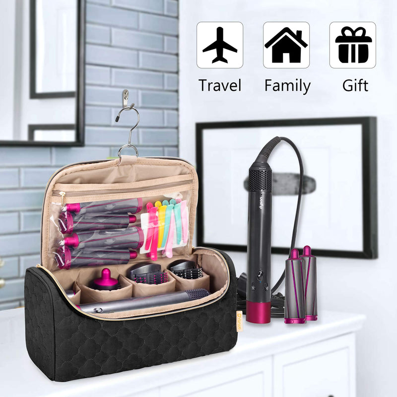 [Australia] - YARWO Travel Case Compatible with Dyson Airwrap Complete Styler and Attachments, Portable Storage Bag with Hanging Hook for Hair Curler Accessories, Black (PATENTED DESIGN) 