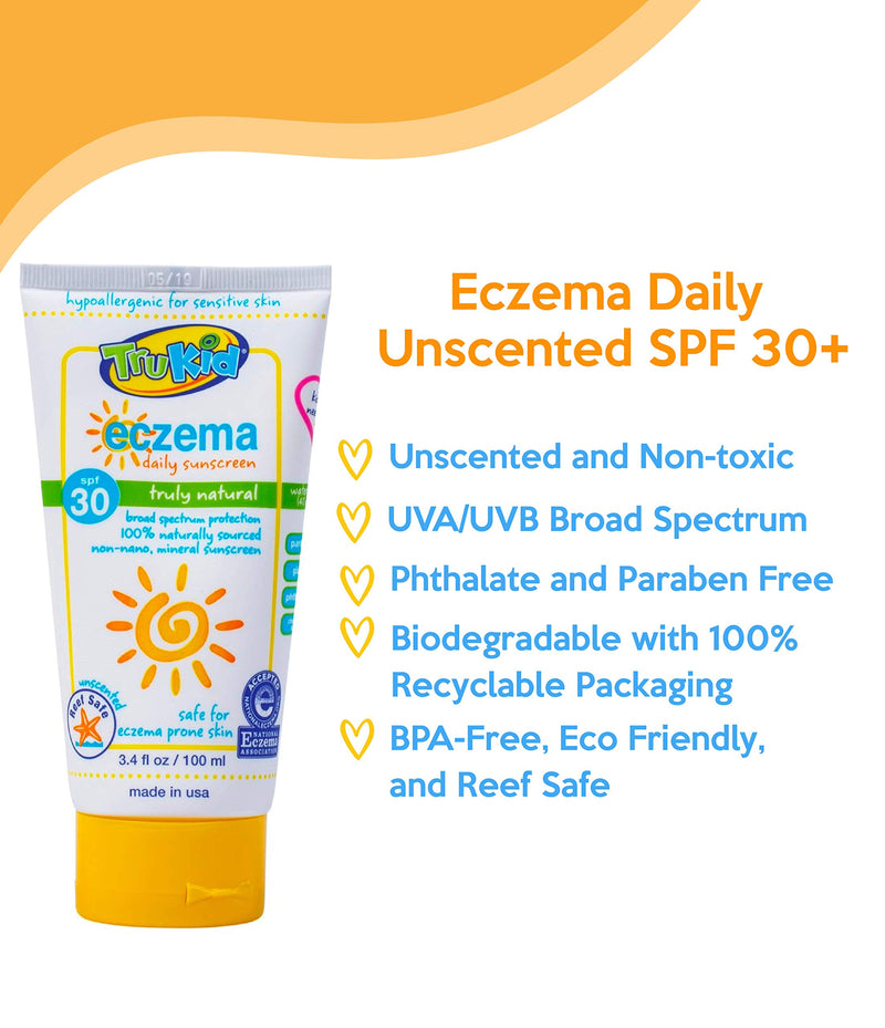 [Australia] - Trukid Soothing Skin (Eczema) SPF 30+ UVA/UVB Protection Sunscreen for Baby, Safe for Sensitive Skin, Unscented, All Natural Ingredients (2 fl oz) Eczema Safe - Unscented 