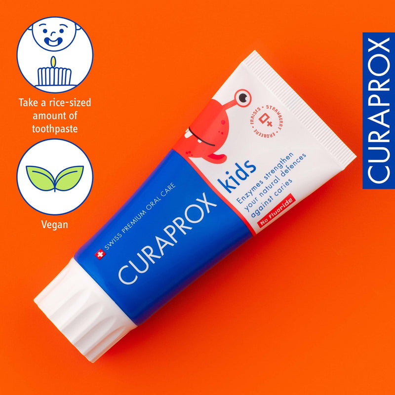 [Australia] - Curaprox Children's Toothpaste CS Kids Strawberry, Zero Fluoride, 60ml - Fluoride Free Strawberry Toothpaste for Kids 2 + Years - SLS Free, Microplastic Free & Triclosan Free Kids Toothpaste, Clear 