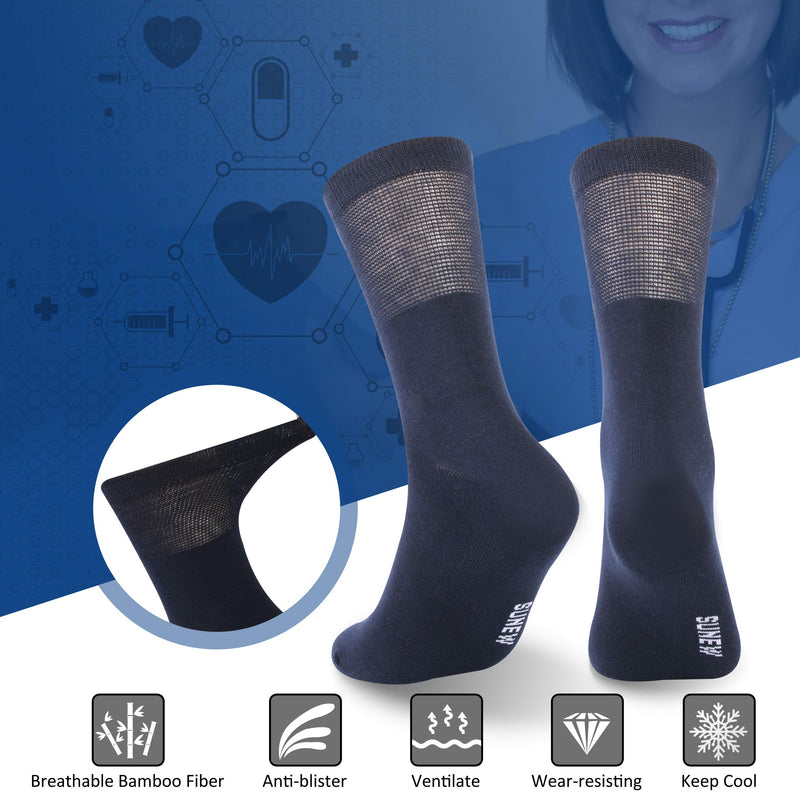 [Australia] - Mens Bamboo Diabetic Socks, Sunew Winter Warm Diabetic Socks Circulatory Socks Medical Crew Long Bamboo Loose Top Diabetic Socks for Neuropathy Edema Diabetes 3 Pairs Navy XL 3-pairs Navy Blue X-Large (3 Pair) 