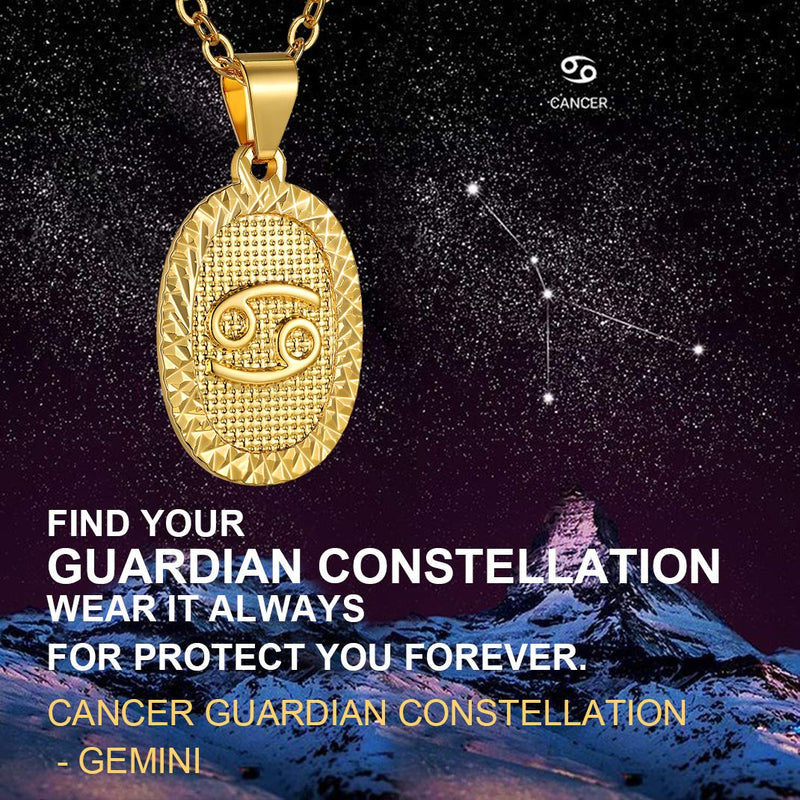 [Australia] - GoldChic Jewelry Personalized Zodiac Coin Necklace, Coin Pendant, Horoscope Astrology Necklace, Gold Medallion Zodiac Necklace Cancer (Jun 22 - Jul 22) oval shape-no custom 