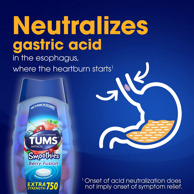 [Australia] - TUMS Smoothies Extra Strength Antacid Tablets for Chewable Heartburn Relief and Acid Indigestion Relief, Berry Fusion - 140 Count 140 Count (Pack of 1) 