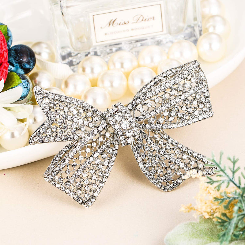 [Australia] - EVER FAITH Delicate Wedding Silver-Tone Bow Austrian Crystal Clear Brooch 