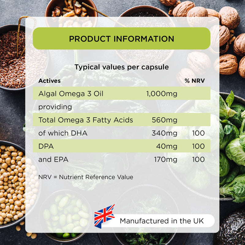 [Australia] - Healthspan Veg-Omega 3 1,000mg | 60 Capsules | Support Brain, Eye and Heart Health | Vegan Algal Source | No Fish | Omega 3 Fatty Acids DHA & EPA | Non-GMO | Vegan 