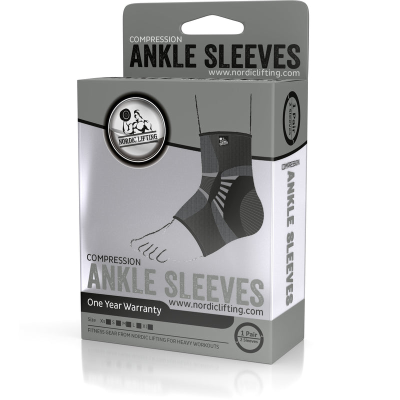 [Australia] - Nordic Lifting Ankle Compression Sleeves (1 Pair) - Support for Injury Recovery & Prevention - (Grey, X-Large) 