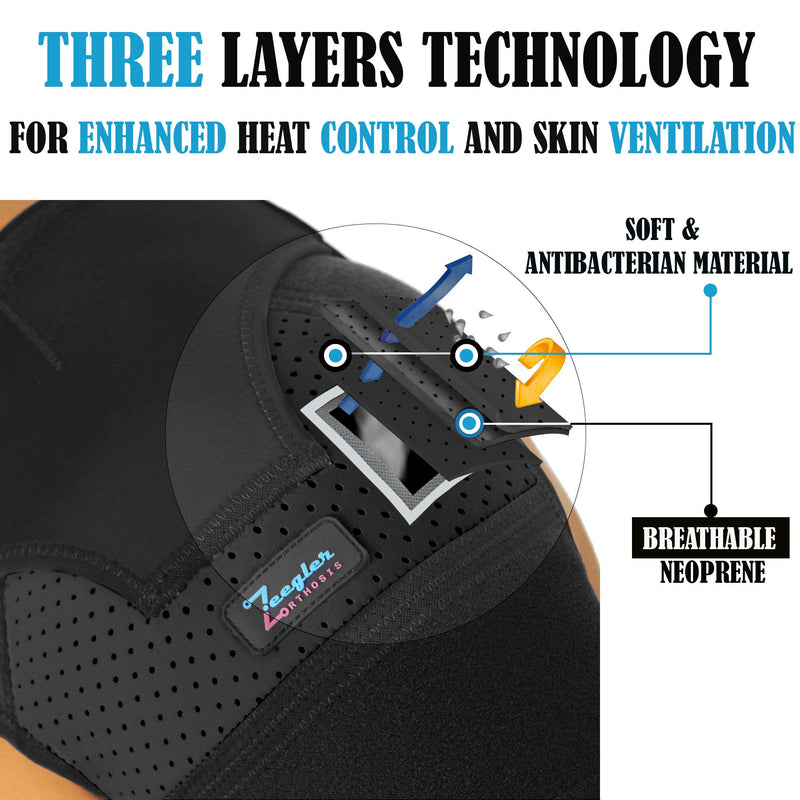 [Australia] - Shoulder Support Brace + Free Extension for Men and Women by Zeegler Orthosis - Adjustable Sleeve Compression and Stability for Chronic Pain, Aches in Injuries Such as Torn Rotator Cuff Dislocated AC Joint Subluxation Tears and Sprain (M-XL) (Left-Right) 