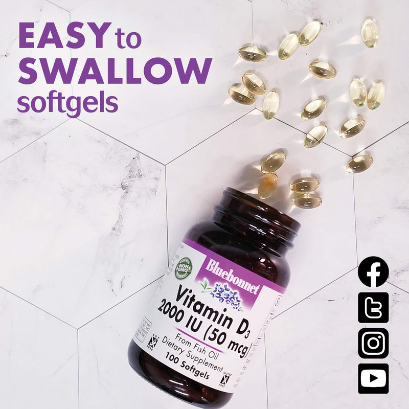 [Australia] - BlueBonnet Nutrition Vitamin D3 5000 IU Softgels, Aids in Muscle and Skeletal Growth, Cholecalciferol from Fish Oil, Non GMO, Gluten Free, Soy Free, Dairy Free, Yellow, 250 Softgels 