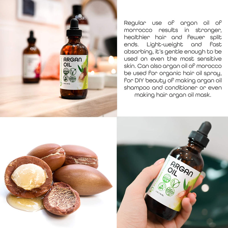 [Australia] - Argan Oil Organic, Virgin, 100% Pure, Cold Pressed Argon Oil Serum For Hair Stimulate Growth for Dry and Damaged Hair. Argan Oil for Skin Body Moisturizer. Nails Protector 4 oz 