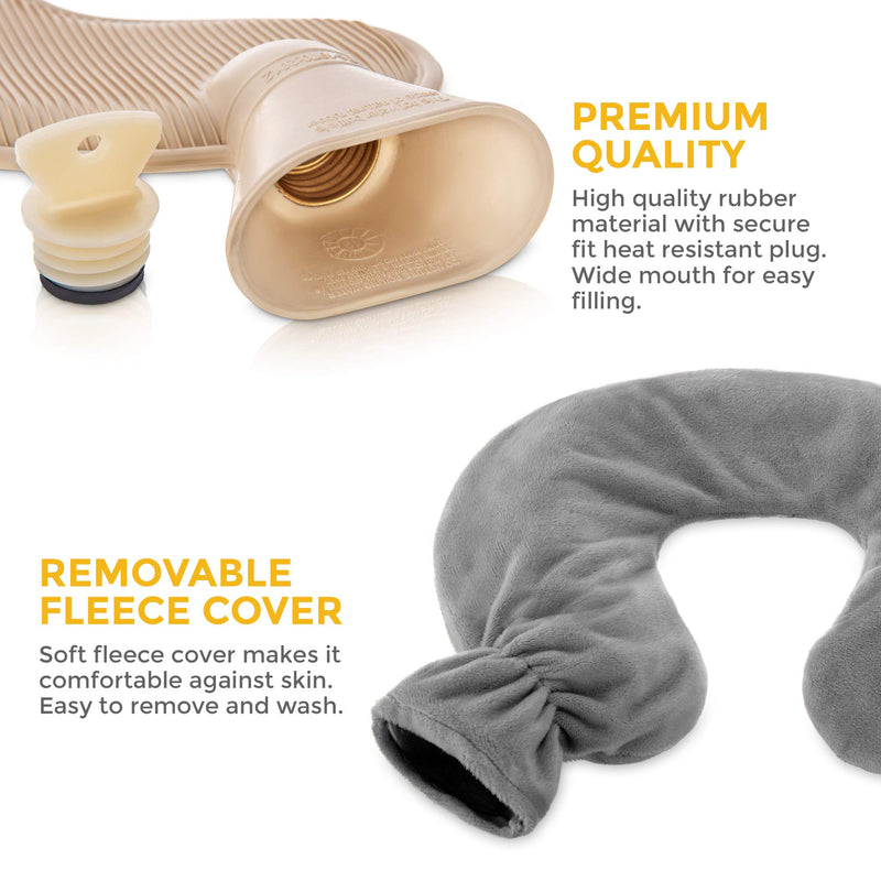 [Australia] - LIVIVO Neck and Shoulder U Shaped 1L Hot Water Bottle with Soft, Removable and Washable Fleecy Cover (Grey) Grey 