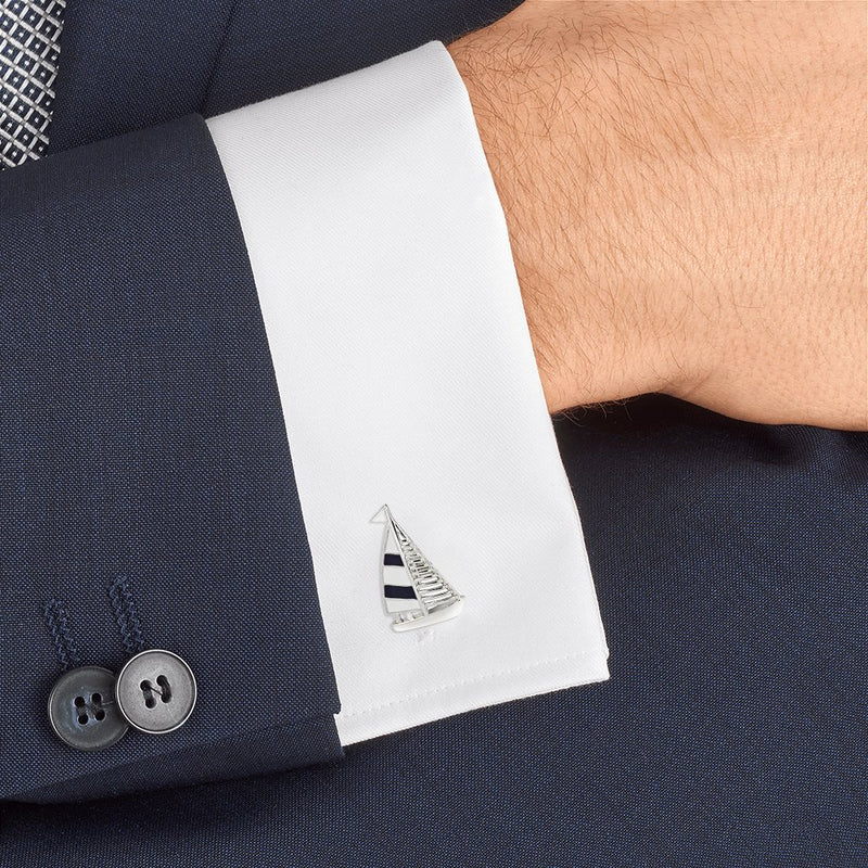 [Australia] - Mr.Van Navy Blue Sail Boat Cufflinks Classic Fashion Modern Stripe Cufflinks Blue and Silver 01 