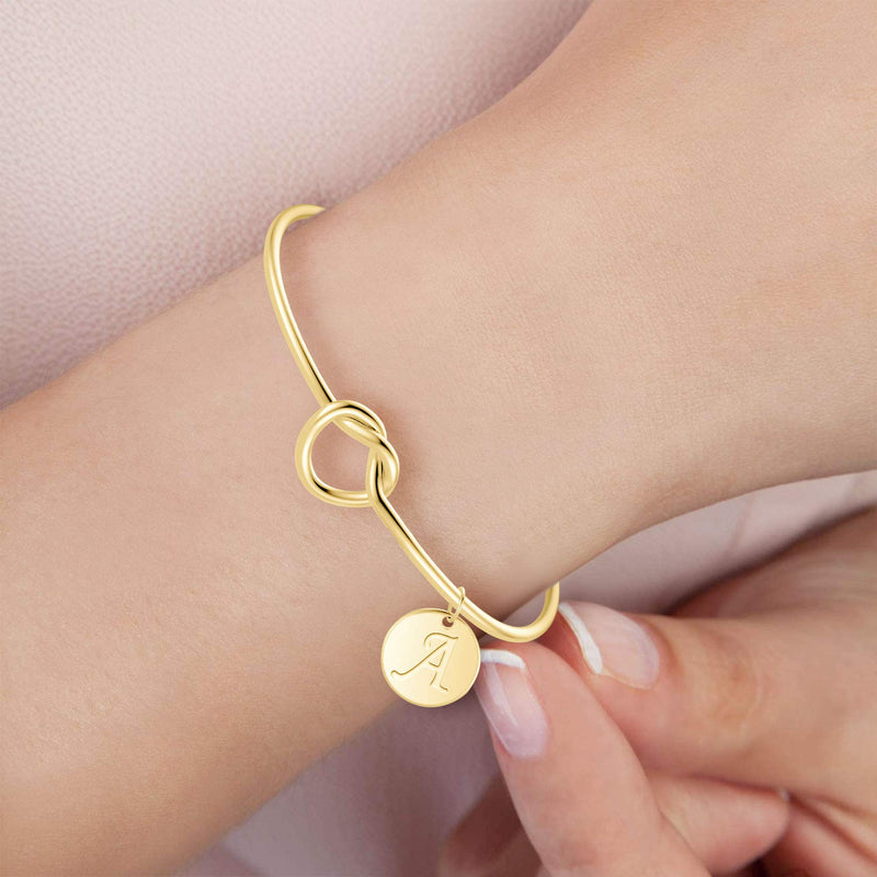 [Australia] - Cursive Initials Love Knot Bridesmaid Bracelets I Can't Tie The Knot Without You Bridesmaid Gifts Cards with Pink Gift Box Gold a 