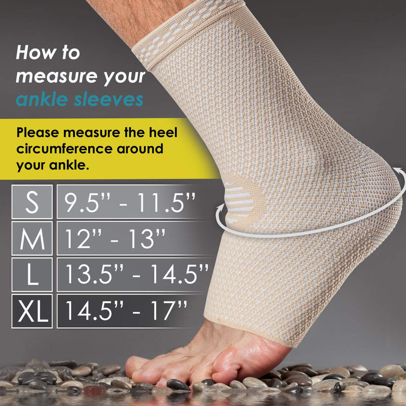 [Australia] - POWERLIX Ankle Support Brace 2 Pack, Ankle Brace for Men/Women/Kids, Support for Ligament Damage, Sports Protect, Injury Recovery, Plantar Fasciitis Foot Socks with Arch Support, Beige, Small S 
