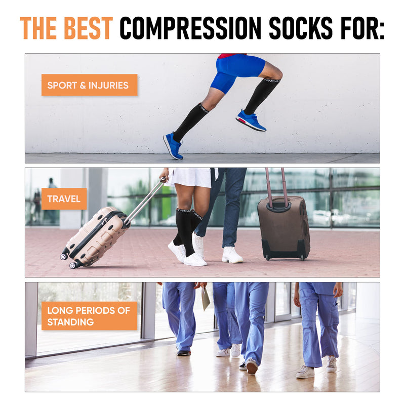 [Australia] - TREAD Compression Socks For Men & Women (20-30 mmHg) Boost Stamina & Circulation - Best Graduated Medical Grade Stockings For Running, Sports, Nurses, Flight & Recovery Black Grey S-M 