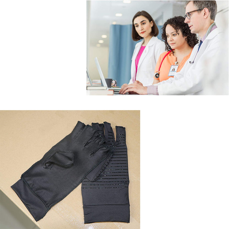 [Australia] - Copper Arthritis Compression Gloves Women Men Relieve Hand Pain Swelling and Carpal Tunnel Fingerless for Typing, Support for Joints, Large Large (1 Pair) Black 