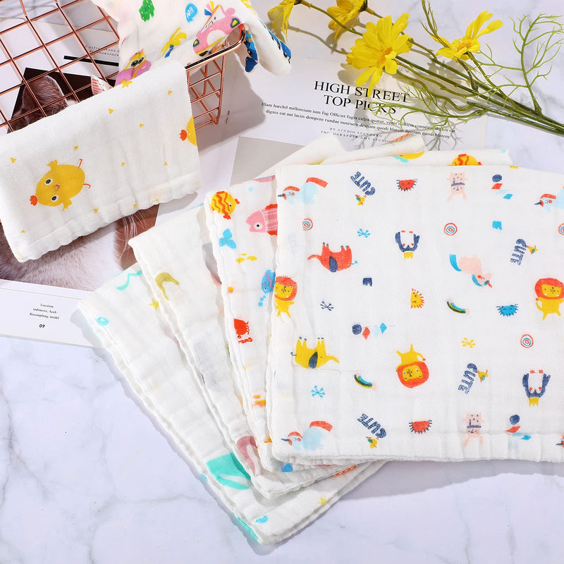 [Australia] - 10 Pieces Baby Burp Cloth 10 x 20 inches 6 Layer Soft Absorbent Muslin Newborn Towel for Baby Shower Machine Washable, for Sensitive Skin Baby (Animal Pattern) Animal Pattern 