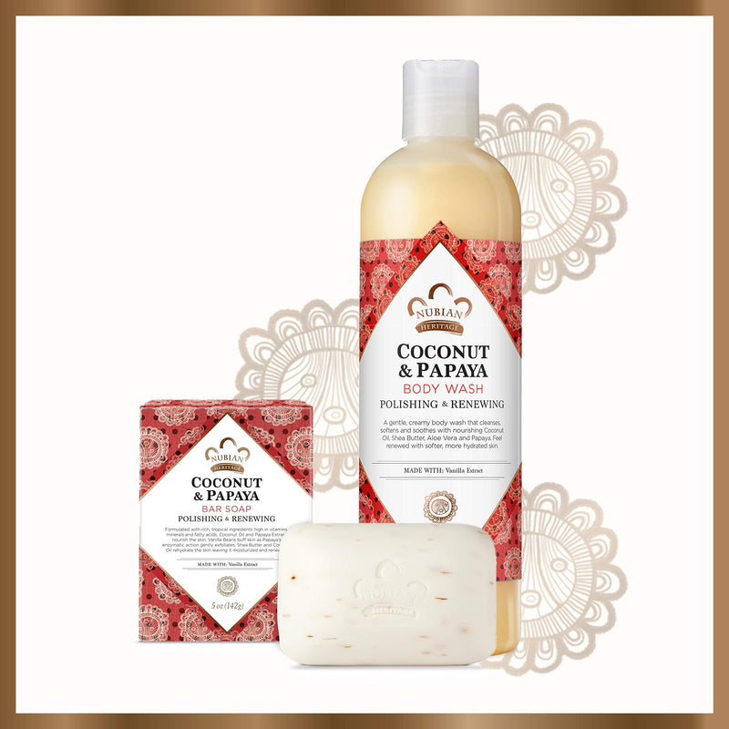[Australia] - Nubian Heritage Coconut Papaya Body Wash Cleanser for Dry, Dull Skin Polish + Renew Hydrating Body Wash 13 fl oz 
