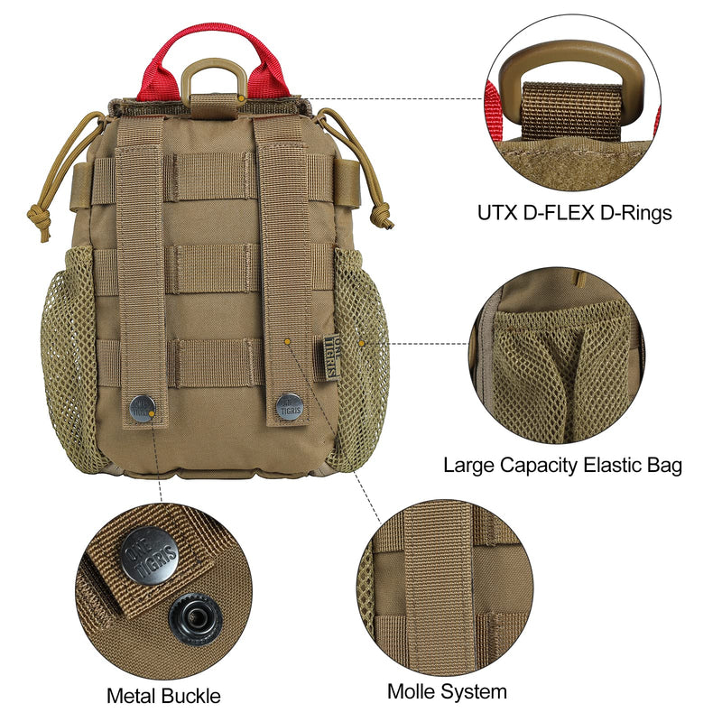 [Australia] - OneTigris Empty IFAK Pouch 8" x 5" MOLLE Trauma Bag with Carry Handle and D-ring for Camping Hunting Hiking Wilderness Car Home Office Sports Coyote Brown 