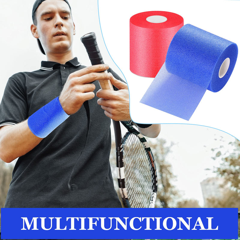 [Australia] - 2 Rolls Prewrap Athletic Tape Foam Underwrap Tape Sports Tape Foam Underwrap Bandage for Hair Wrists Elbows Knees Ankles, 2.75 Inches x 30 Yards(Rose Red, Blue) Rose Red, Blue 