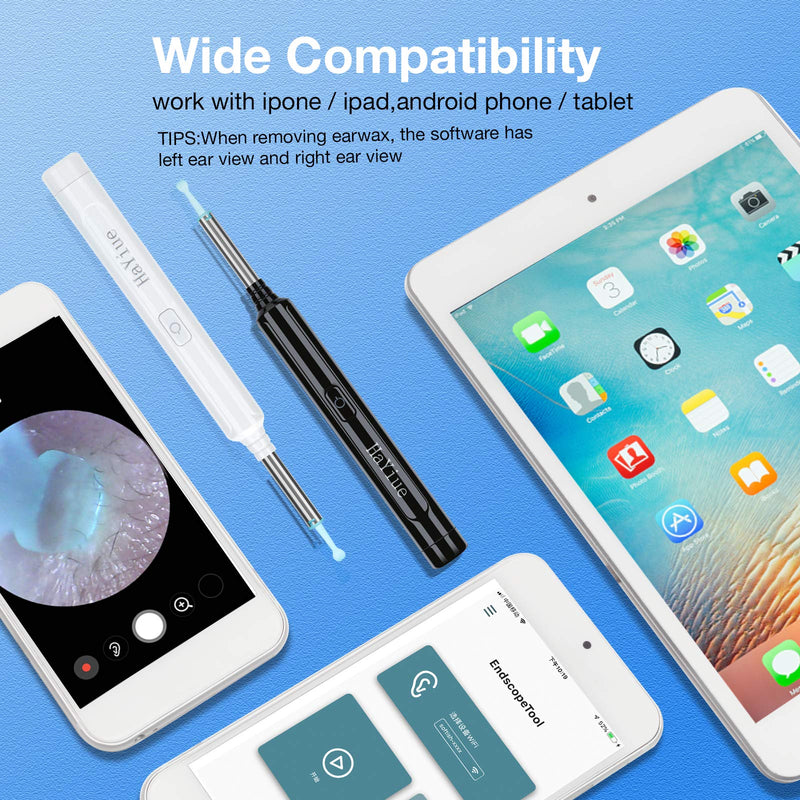 [Australia] - Ear Wax Removal with Camera, Earwax Remover Tool, 1296P FHD Wireless Ear Otoscope with 6 LED Lights, 6 Ear Spoon & 6 Traditional Tools Ear Wax Removal Kit for iPhone, iPad & Android Smart Phone Black 
