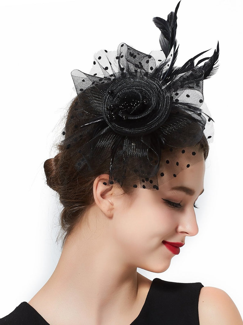 [Australia] - Fascinators Hat for Women Tea Party Headband Kentucky Derby Wedding Cocktail Flower Mesh Feathers Hair Clip 1-black 