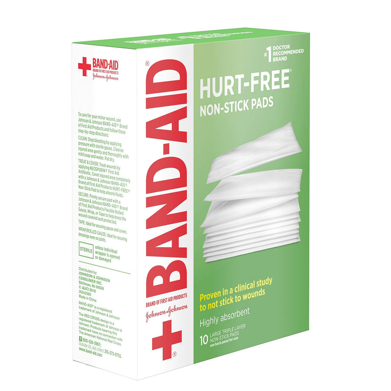 [Australia] - Band-Aid Brand Adhesive Bandages, Large Hurt-Free Non-Stick Pads, 3-Inch x 4-Inch Pads, 10 Count, 3 Pack 10 Count (Pack of 3) 