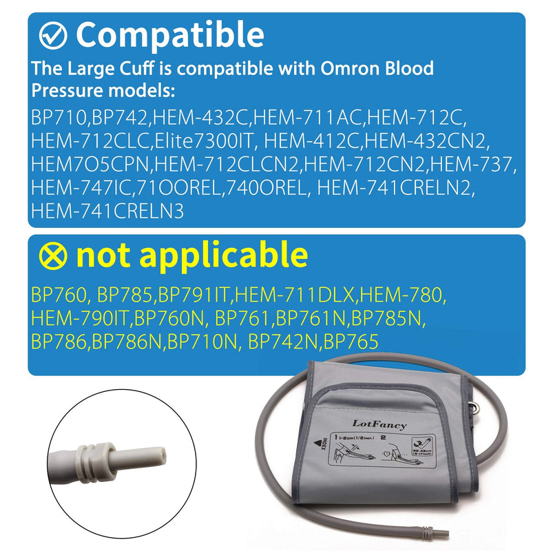 [Australia] - Lotfancy Large Cuff Replacement (11"-17") for H-003D H-CR24 Omron Upper Arm Blood Pressure Monitor BP710 BP742 HEM-432C HEM-711AC HEM-712C HEM-712CLC ELITE7300IT, D Ring Included 