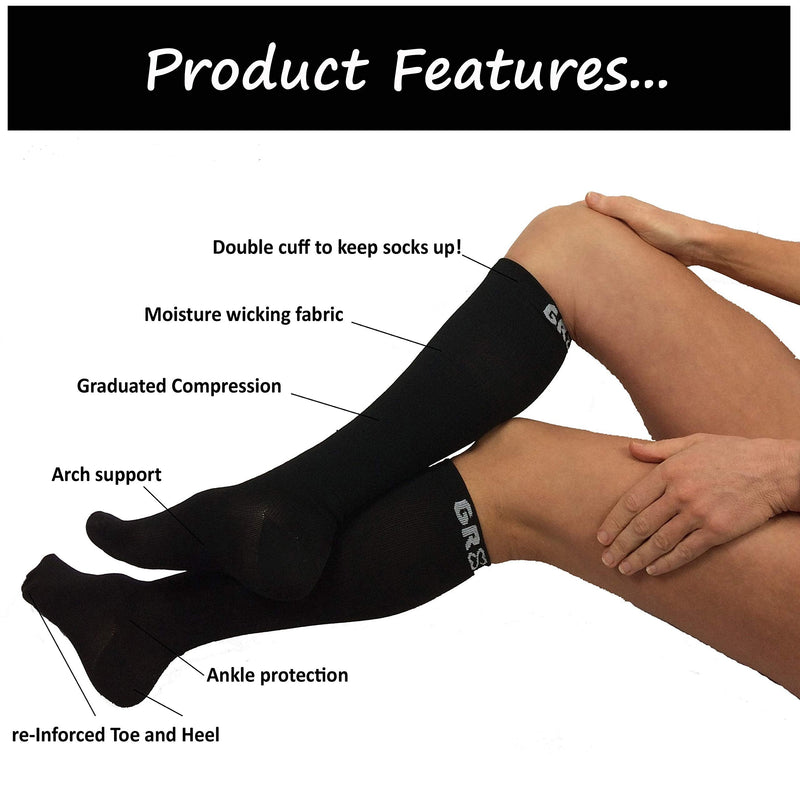 [Australia] - gr8ful® Compression Socks for Men & Women | Fab for Running, Calf Injury, Shin Splints, Achilles Tendonitis, Travel & Pregnancy | 1 Pair | Reduce Swelling + Pain, Aid Recovery. Black, 15-20mmhg, S/M S/M (Pack of 1) 