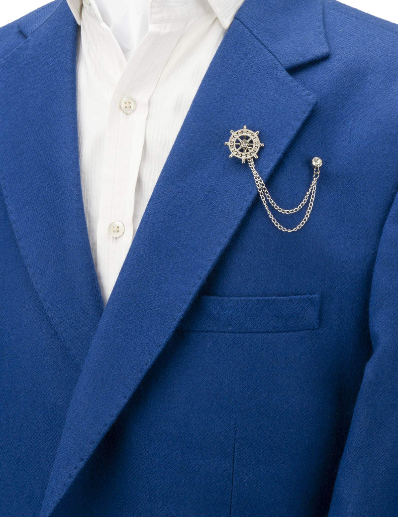 [Australia] - Knighthood Silver Swarovski Wheel Chain Lapel Pin Badge Coat Suit Collar Accessories Brooch for Men 