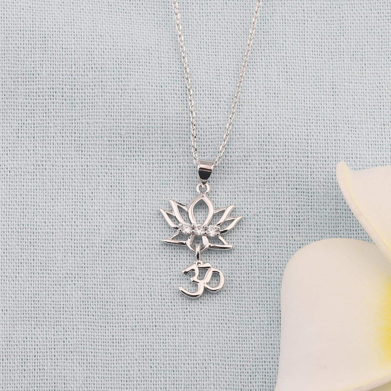 [Australia] - bobauna Yoga Lotus Flower Aum Om Ohm Sanskrit Symbol Pendant Necklace Spiritual Jewelry Gift For Yogi Yoga Lover Lotus Om necklace 