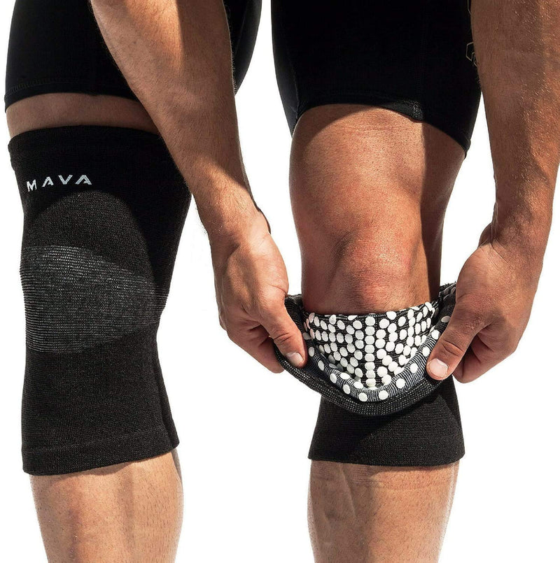 [Australia] - Mava Sports Reflexology Knee Support Sleeves (Pair) for Joint Pain and Arthritis Relief, Improved Circulation Compression – Effective Support for Running, Jogging, Workout, Walking and Recovery Black X-Large 