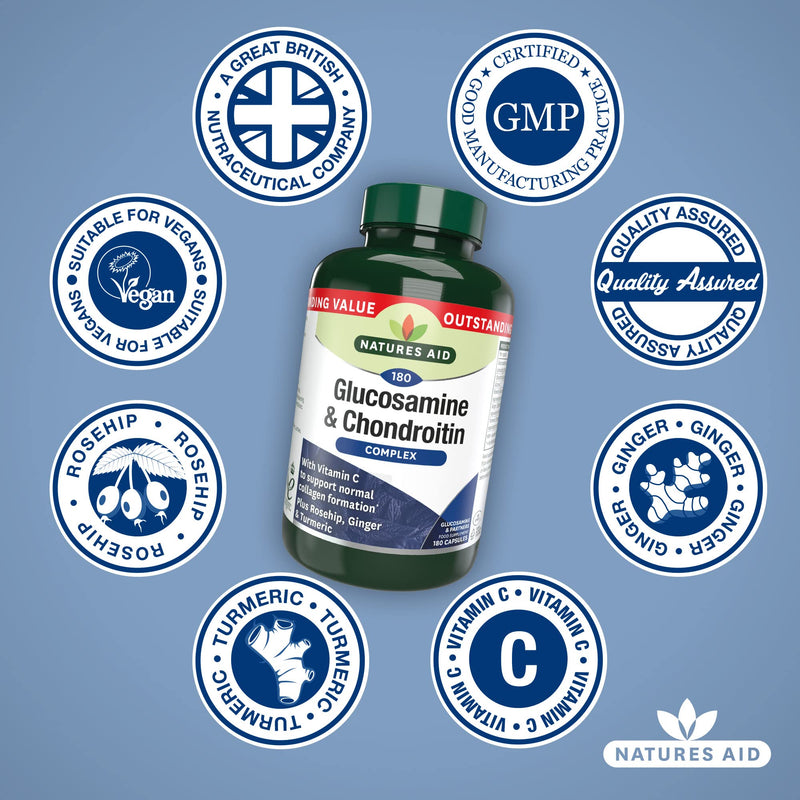 [Australia] - Natures Aid Glucosamine and Chondroitin Complex, with Vitamin C, Rosehip, Ginger and Turmeric, 180 Capsules 