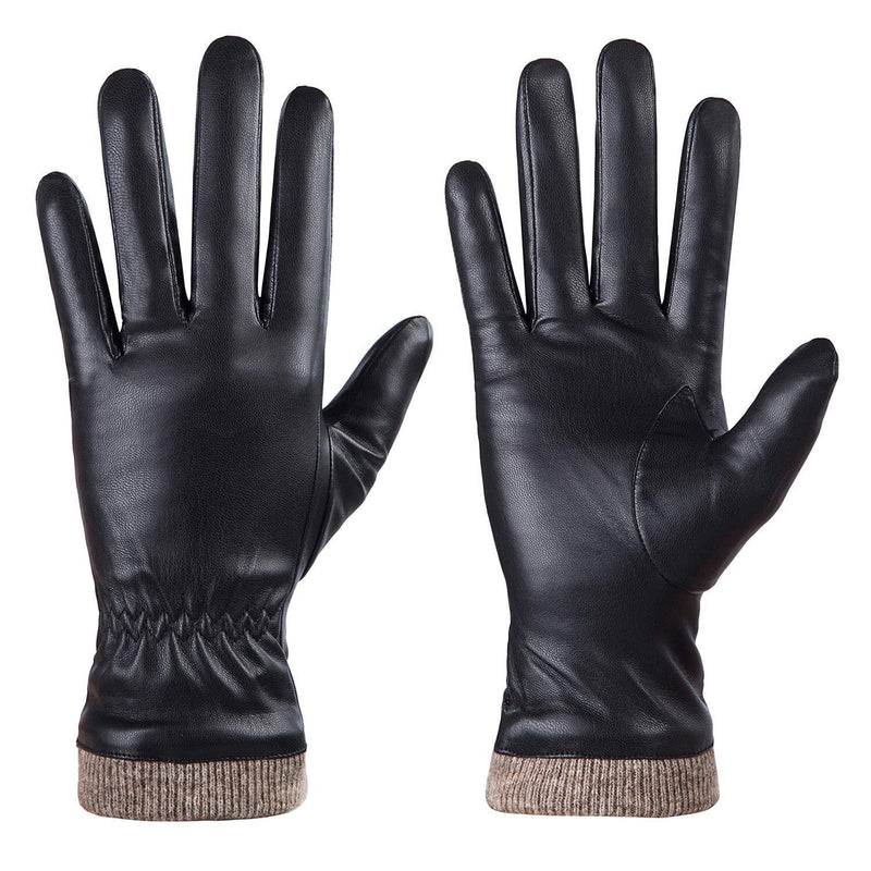 [Australia] - REDESS Winter Leather Gloves for Women, Wool Fleece Lined Warm Gloves, Touchscreen Texting Thick Thermal Snow Driving Gloves Black 6.5 S 