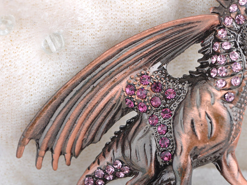 [Australia] - Alilang Antique Rust Gunmetal Fantasy Renaissance Medieval Dragon Pink Crystal Rhinestone Brooch Pin 