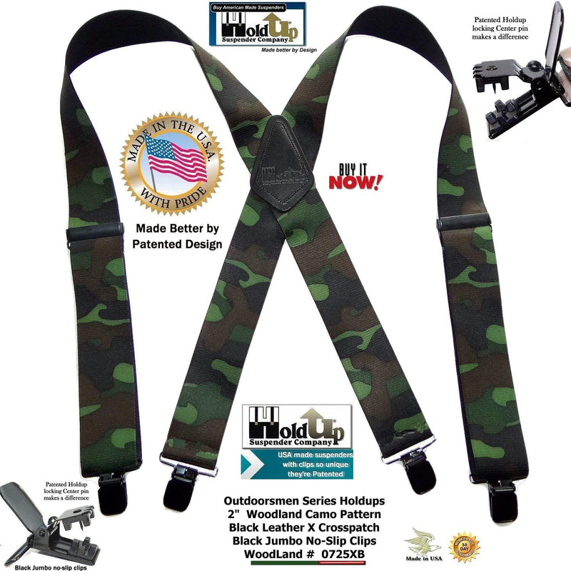 [Australia] - Holdup Suspender Company's 2" Wide Woodland Camouflage Hunting Suspenders with jumbo Patented No-slip Clips 