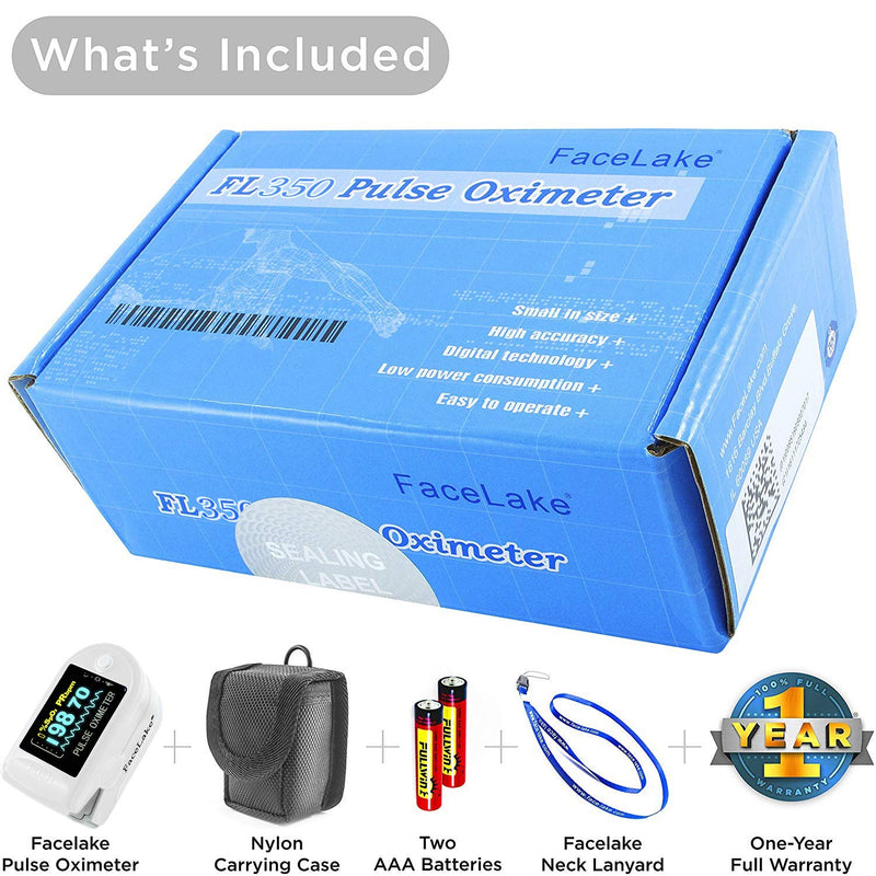 [Australia] - Facelake FL-350 Pulse Oximeter with Carrying Case & Batteries & Lanyard, White 