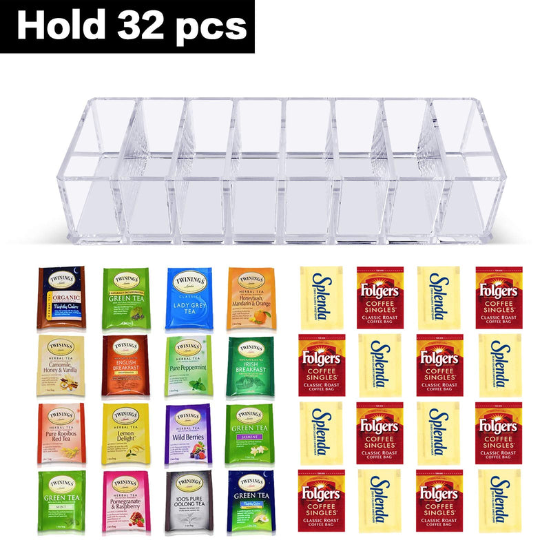 [Australia] - Tea Bag Organizer Holder for Kitchen Pantry Cabinet, Countertop, Tea Storage Box Station Bin Caddy Holds Beverage Bags| Sweeter| ketchup packets| Spice Pouches| Dressing Mixes - Transparent 