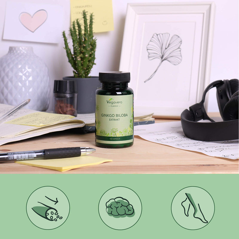 [Australia] - Ginkgo Biloba 6000mg Vegavero® | High Strength 50:1 Extract | 6 Month Supply - 180 Vegan Capsules | 24% Glycosides | NO Additives 