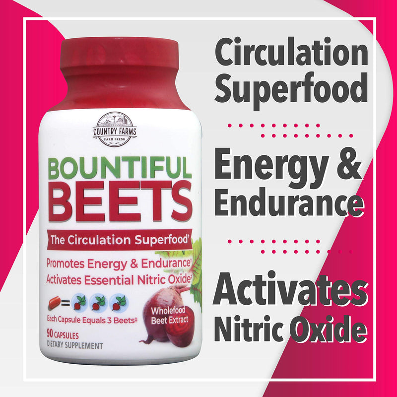 [Australia] - Country Farms Bountiful Beets Root Capsules, Wholefood Beet Extract Superfood, Natural Nitric Oxide Booster, Circulation and Immune Support, 90 Count, 90 Servings 