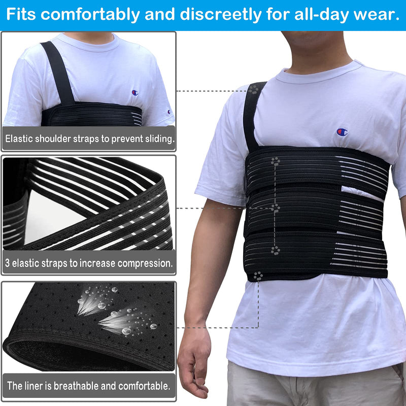 [Australia] - Rib Belt Chest Binder for Broken Injury Ribs, Elastic Rib Brace Compression Support to Reduce Rib Cage Pain, Breathable Chest Protector Wrap for Cracked, Fractured, Dislocated and Post-Surgery Ribs (L (33" to 43")) L (33" to 43") 
