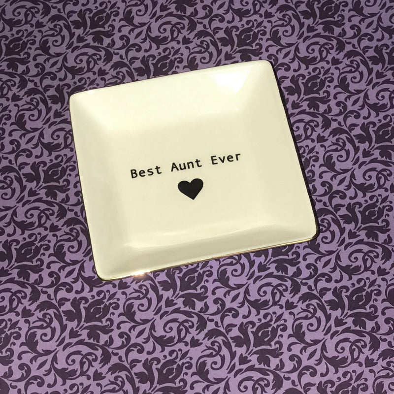 [Australia] - Best Aunt Ever Gifts– Ceramic Jewelry Dish or Ring Holder – BAE Trinket Tray - Elegant Birthday Gift for Auntie by Simply Charmed 