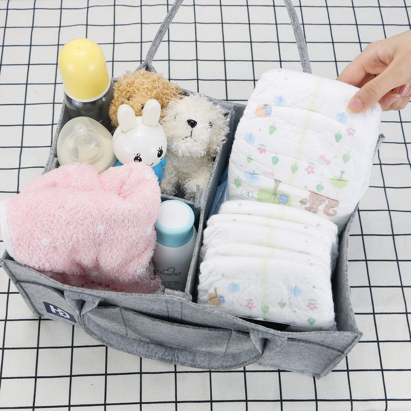 [Australia] - HY DOT Baby Nappy Caddy Organiser - 3mm Extra Thick Sturdy Grey Storage Baskets - Felt Baby Caddy Organiser (35x23x18 cm) - Nappy Organiser with Changing Caddy Compartments for Newborn Baby 