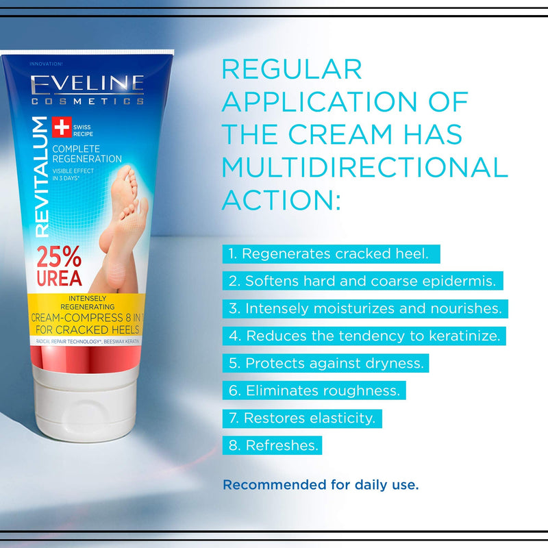 [Australia] - Eveline Cosmetics Revitalum Cream-compress for Cracked Heels 8 in 1 | 75 ML | Moisturising Foot Cream for Cracked Heels Treatment | 25% UREA | Fast-absorbing Formula | Refreshing Mint Extract 