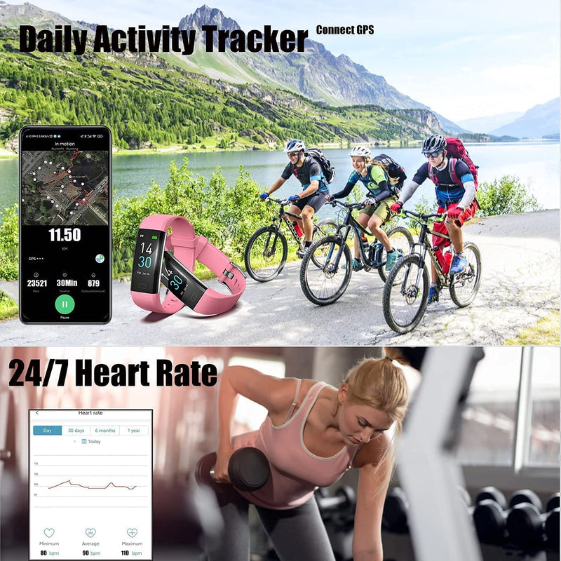 [Australia] - ENGERWALL Fitness Tracker with Step Counter /Calories /Stopwatch, Activity Tracker with Heart Rate Monitor, IP68, Health Tracker with Sleep Tracker, Smartwatch, Pedometer Watch for Women Men Kids Pink 